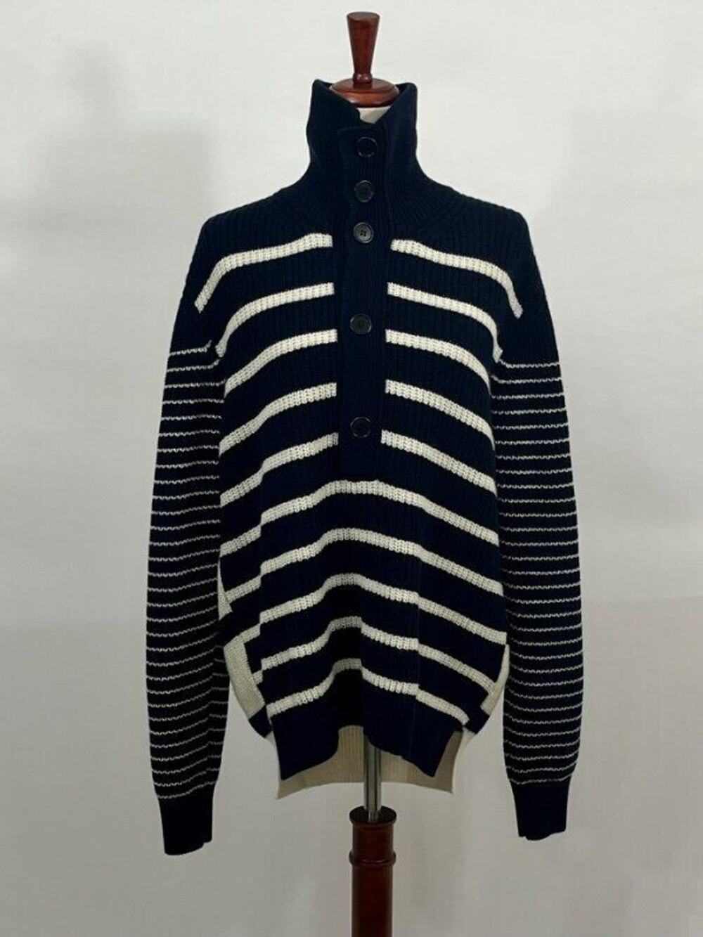 EOLAS Sz M Medium Navy Stripe Cashmere Wool Sweater Parker